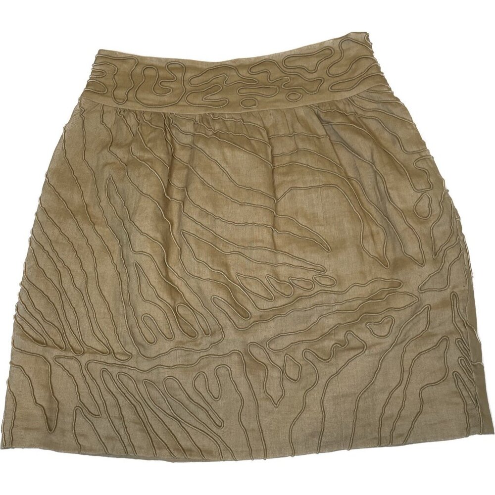 DVF Paquerita Linen Mini Skirt Beige XS 2 Textured Embroidered Boho Chic - Picture 3 of 13